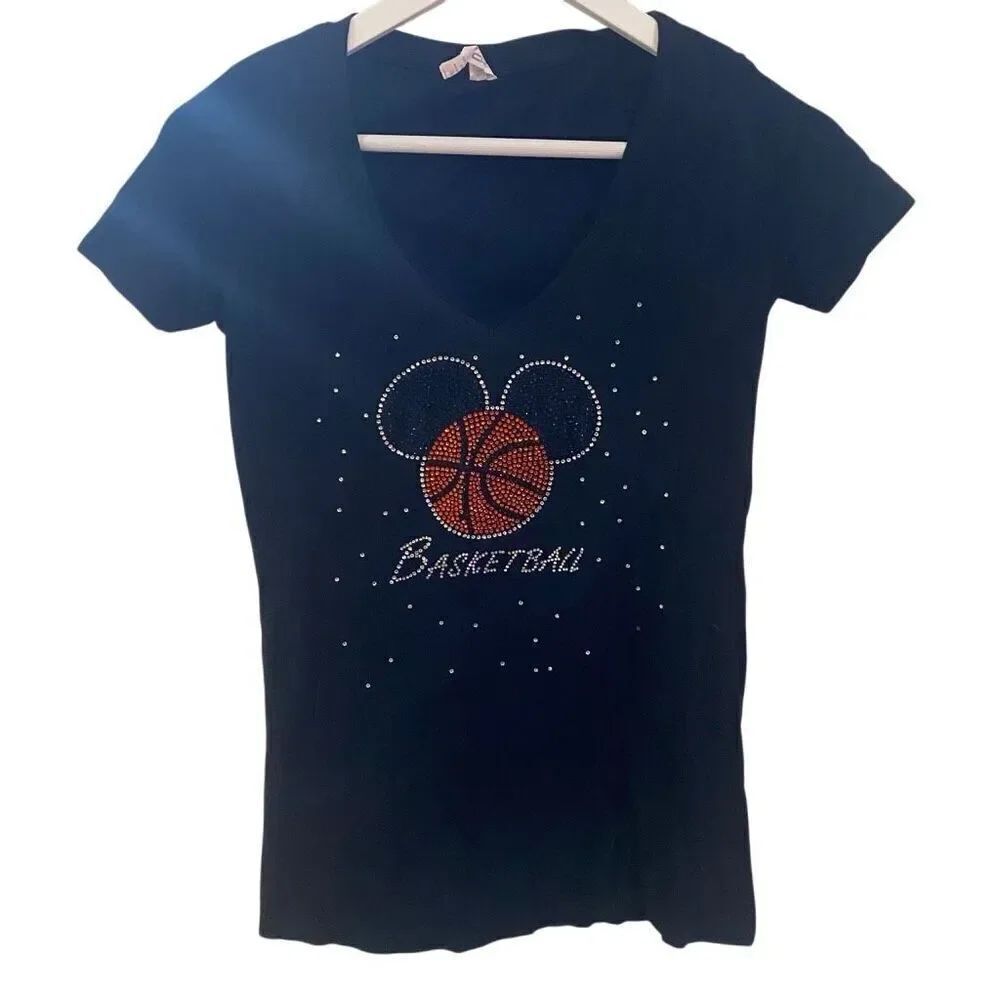 Cotton Heritage short sleeve tshirt Mickey Mouse bling basketball medium